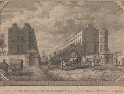 Devonshire Place und Wimpole Street, von der New Road, St. Mary le Bone von George Barret