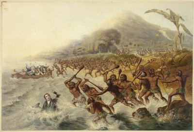 Das Massaker an dem bedauerten Missionar Rev. J. Williams und Mr. Harris von George Baxter