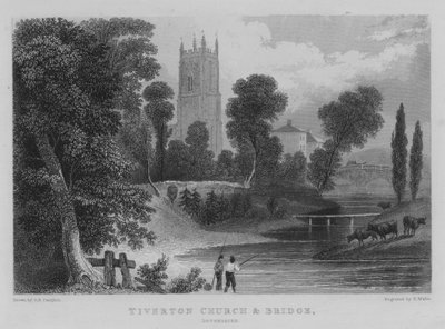 Tiverton Kirche und Brücke, Devonshire (Gravur) von George Bryant Campion
