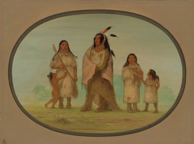 Assinneboine-Krieger und seine Familie von George Catlin
