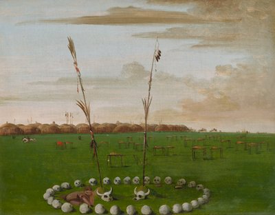 Rückansicht des Mandan-Dorfes, zeigt den Friedhof, 1832 von George Catlin