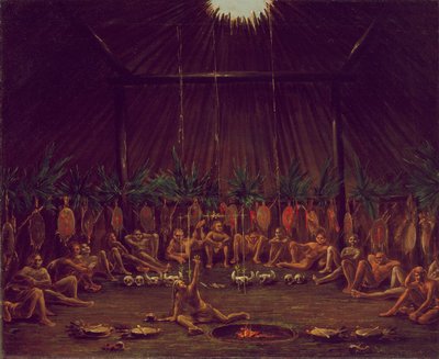 Innenansicht der Medizin-Lodge, Mandan O-kee-pa-Zeremonie von George Catlin