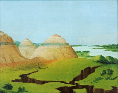 Die drei Kuppeln, Lehmklippen 15 Meilen über dem Mandan-Dorf von George Catlin