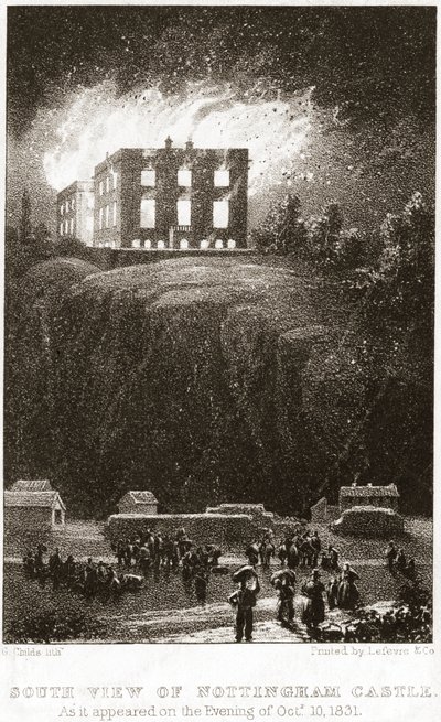 Nottingham Castle in Flammen, von Süden gesehen, 1831 von George Childs