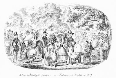 Eine Szene in den Kensington Gardens oder Mode und Schrecken von 1829 von George Cruikshank