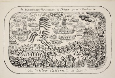 Eine außergewöhnliche Bewegung in China - oder - eine Änderung im Weidenmuster endlich!!, veröffentlicht 1853 von George Cruikshank