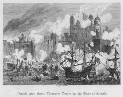 Angriff auf den St. Thomas Tower durch den Herzog von Suffolk (Gravur) von George Cruikshank