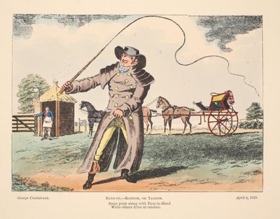 Bang-Up, Random oder Tandem, einige fahren mit Vierspänner, während andere zufällig fahren, 1810 von George Cruikshank