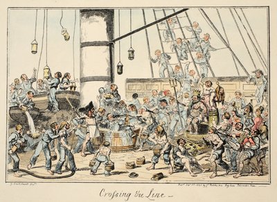 Überquerung der Linie, aus Greenwich Hospital, eine Serie von Marine-Skizzen, die das Leben eines Kriegsmannes beschreiben, veröffentlicht 1825 von George Cruikshank