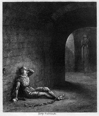 Cuthbert Cholmondeley überrascht durch das Erscheinen einer mysteriösen Figur, 1840 von George Cruikshank