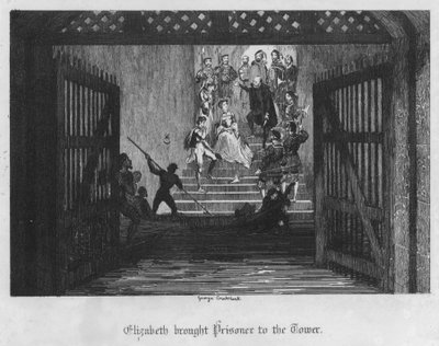 Elizabeth als Gefangene zum Tower gebracht (Stich) von George Cruikshank
