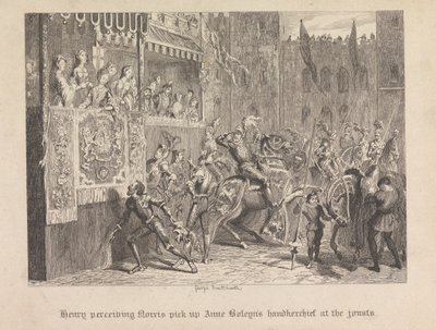 Henry bemerkt, wie Norris Ann Boleyns Taschentuch bei den Turnieren aufhebt von George Cruikshank