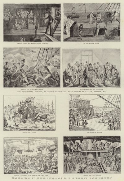 Humorvolle Kunst auf der Royal Naval Exhibition von George Cruikshank