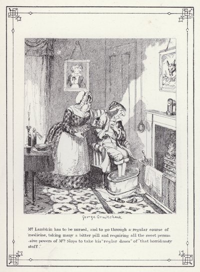 Illustration für The Bachelor’s Own Book, oder Der Fortschritt von Mr. Lambkin (Gent) (Gravur) von George Cruikshank