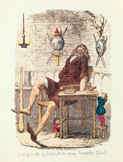 Jack holt das goldene Huhn vom Riesen (Farblitho) von George Cruikshank