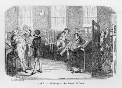 Juni, Urlaub in den öffentlichen Ämtern (Gravur) von George Cruikshank