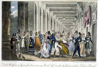 Die Galerien des Palais Royal - in „Life in Paris“ von David Carey, London von George Cruikshank
