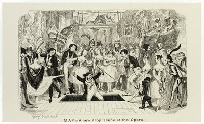 Mai - Eine neue Kulisse an der Oper aus George Cruikshanks Stahlradierungen zu The Comic Almanacks: 1835-1853 von George Cruikshank