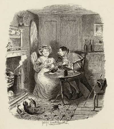 Mr. Bumble und Mrs. Corney beim Tee, aus 