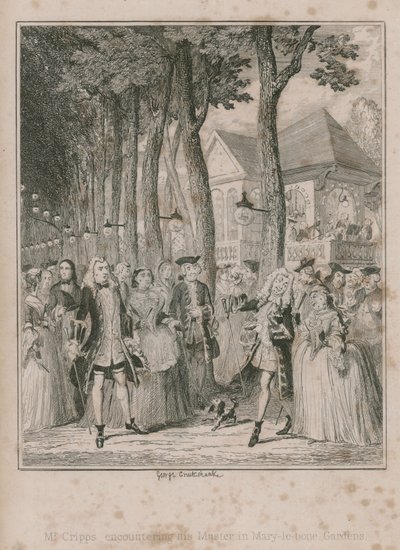 Herr Cripps begegnet seiner Mutter in den Mary-le-bone-Gärten von George Cruikshank