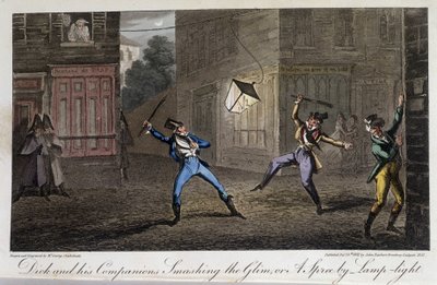 Nächtlicher Tumult: Chahut et bruit - in „Life in Paris“ von David Carey, London von George Cruikshank
