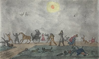 November - (Alter Stil) - Schweben durch den Nebel und schmutzige Luft, veröffentlicht 1835 von George Cruikshank