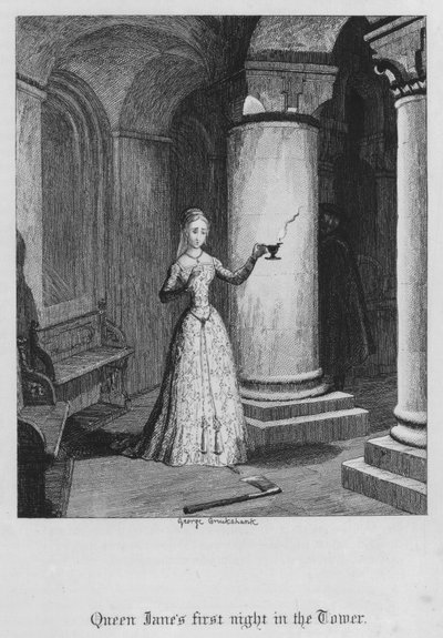 Königin Janes erste Nacht im Turm (Gravur) von George Cruikshank