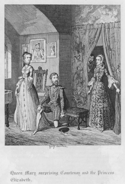 Königin Maria überrascht Courtenay und die Prinzessin Elizabeth (Gravur) von George Cruikshank