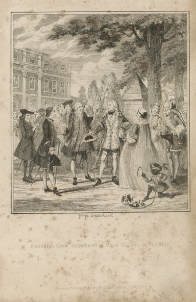 Randulph Crew wird Beau Villiers auf dem Mall vorgestellt von George Cruikshank