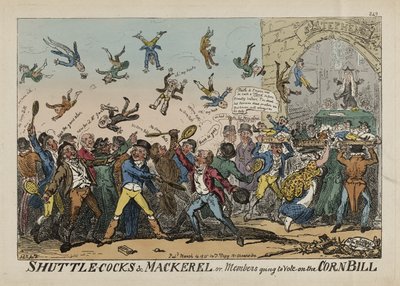 Federbälle und Makrelen, oder Mitglieder, die zur Abstimmung über das Korngesetz gehen, 14. März von George Cruikshank