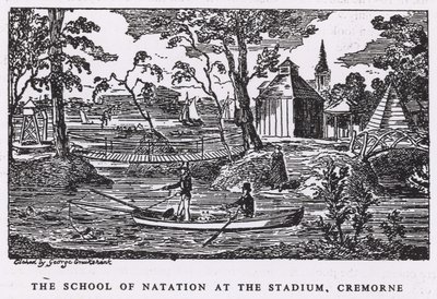 Die Schwimmschule im Stadion, Cremorne Gardens von George Cruikshank