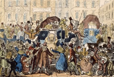 Reisen in England, oder ein Blick aus dem White Horse Cellar, 1819 von George Cruikshank