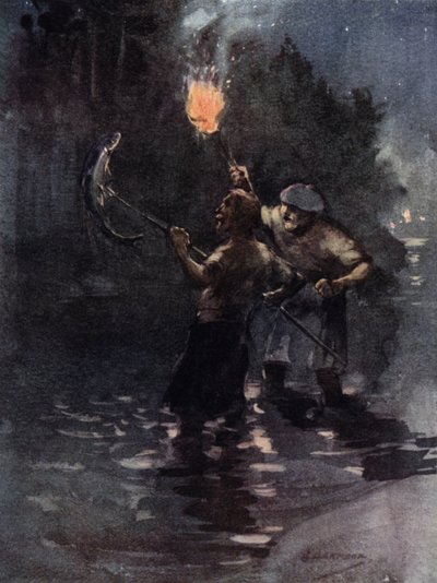 Hin und wieder war ein Lachs zu sehen (Farblithografie) von George Denholm Armour