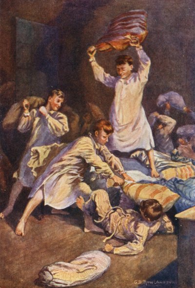 Die Bezüge ihrer Bolster abziehend, würden sie sich in tödlichem Kampf treffen von George Derville (after) Rowlandson