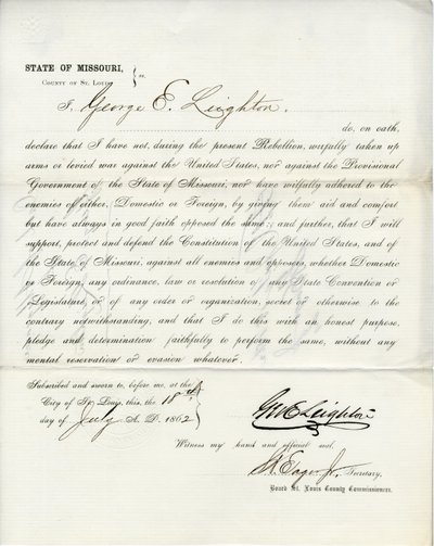 Treueeid von George E. Leighton aus Missouri, County of St. Louis von George Eliot Leighton