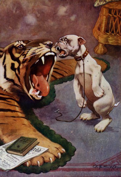 Tiger, Tiger - Hund bellt Tigerteppich an von George Ernest (after) Studdy