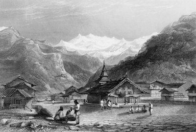 Kursalee, - Ein Dorf im Himalaya-Gebirge, Indien, 1838 von George Francis White
