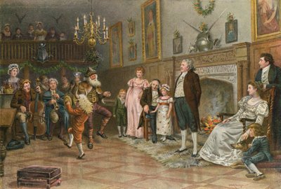 Innenansicht der Ahnenhalle des Gutsherrn: Landmummern geben eine Weihnachtsvorstellung von George Goodwin Kilburne