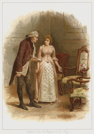Sophia, Lady Newdegate, und Sir Roger (Farblithografie) von George Goodwin Kilburne
