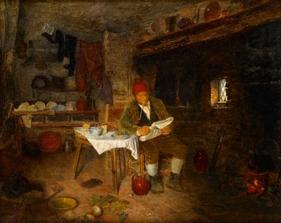 Ein rustikales Zuhause: Die Nachrichten lesen, 1855 von George Hardy