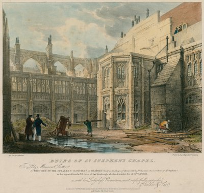 Ruinen der St.-Stephans-Kapelle nach dem verheerenden Brand vom 16. Oktober 1834 von George Hawkins