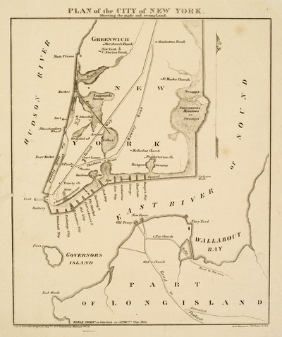Plan der Stadt New York, der das angelegte und sumpfige Land zeigt, 1856 von George Hayward