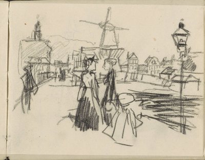 Blick auf den Blekerspad in Amsterdam mit der Mühle De Victor von George Hendrik Breitner