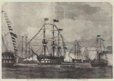 Die Kanonenboote passieren die Linienschiffe von George Henry Andrews