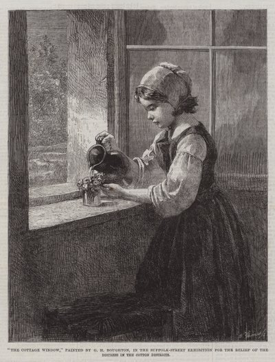 Das Cottage-Fenster, in der Suffolk-Street-Ausstellung zur Linderung der Not in den Baumwollbezirken von George Henry Boughton