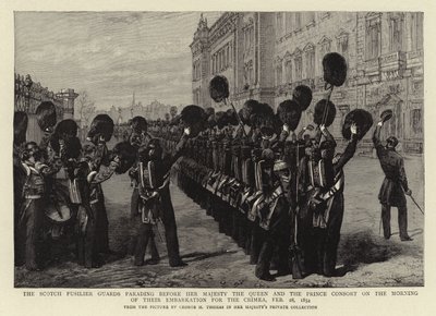 Die Scotch Fusilier Guards paradieren vor Ihrer Majestät der Königin und dem Prinzgemahl am Morgen ihrer Einschiffung für die Krim, 28. Februar 1854 von George Housman Thomas