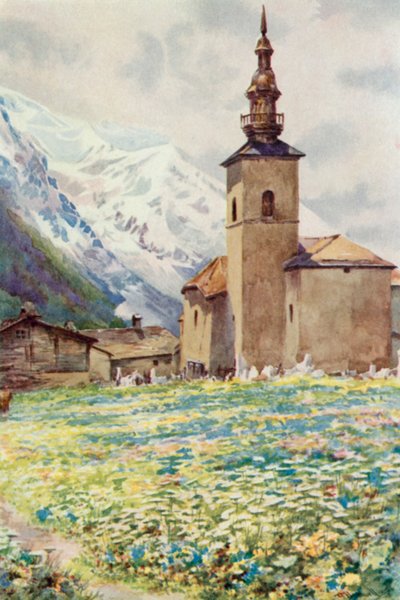 Mont Blanc und die Kirche von Argentiere von George Jackson Flemwell