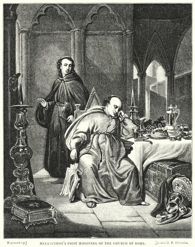 Melanchthons erstes Bedenken gegenüber der Kirche von Rom (Gravur) von George Lance