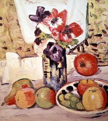 Stillleben mit Anemonen und Äpfeln von George Leslie Hunter