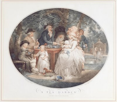 Ein Teegarten, Farbstich nach Morland von Francois David Saron (geboren 1764) von George Morland